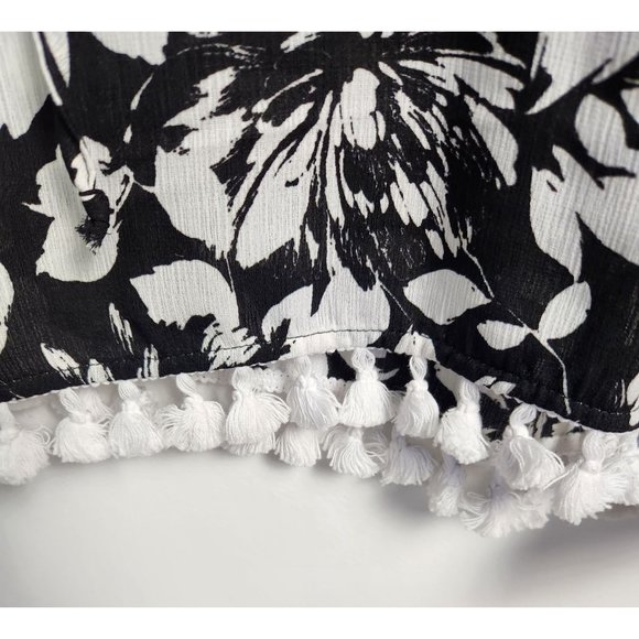 Susan Graver Women's Sz. L Black & White Floral Poncho Swim Cover Up - Picture 5 of 7